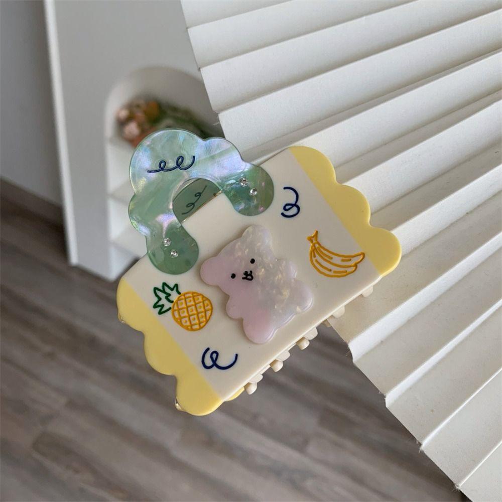 Flower Acetate Hair Claw Acetic Acid Rhinestone Hairpin Personalized Cartoon Bear Hair Clip  Female