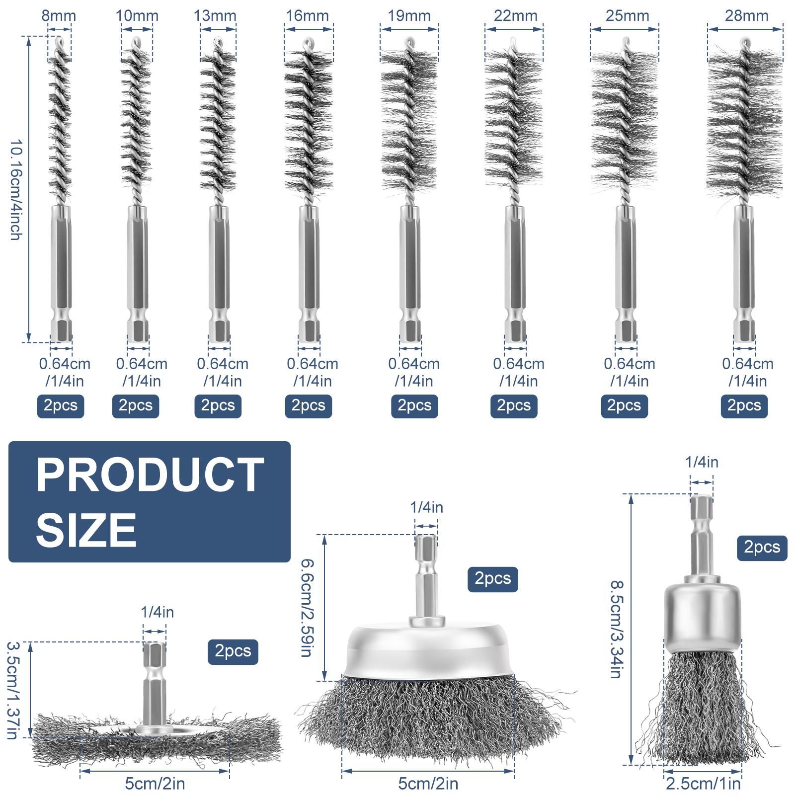 

22Pcs Carbon Steel Wire Wheel and Pen Brush Set Stainless Steel Bore Brush with 1/4-Inch Hex Shank for Rust Removal, Corrosion a