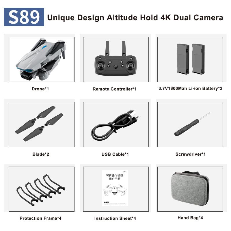 2022 New Mini Drone S89 Pro 4k HD Dual Camera WiFi Fpv Dron Height Preservation Quadcopter Rc Helicopters Quadcopter Boy Toys