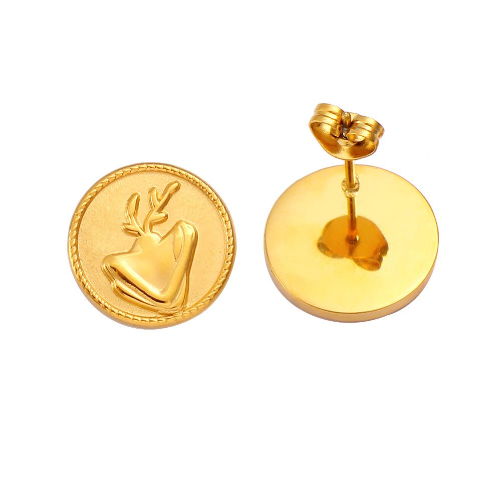 Embossed Princess Leaf Square Plate Earrings, Colorfast 18k Gold Stainless Steel, Retro Geometric Design for Women