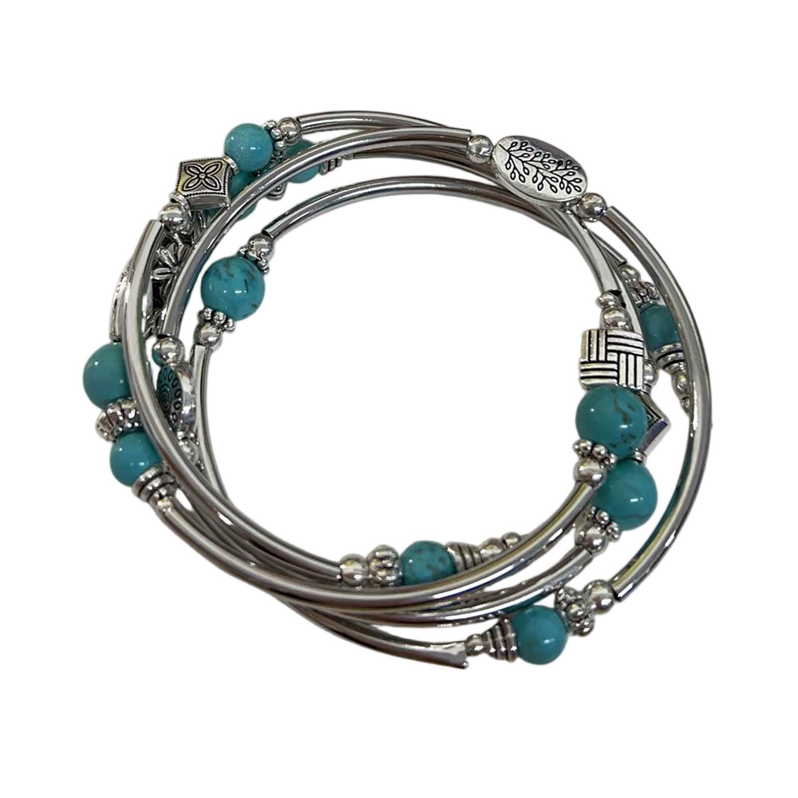 

Браслет из натурального бирюзового камня, многослойный браслет из натуральных камней с бусинами One Size