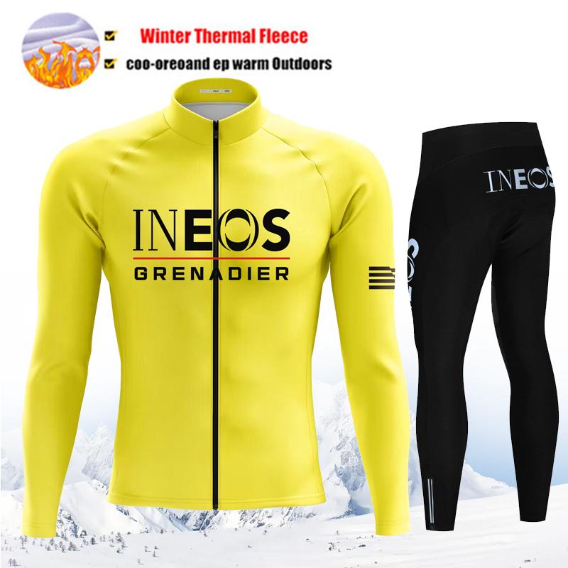 INEOS Team Winter Cycling Jersey Set Thermal Fleece Men Cycling Long Sleeve Bicicleta Set MTB Road Bike Clothing Suit Bib Pants