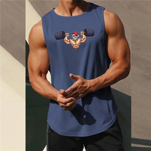 Fitness Sommer Herren Fitness Running Schnelltrocknendes bedrucktes ärmelloses Unterhemd mit Rundhalsausschnitt Muscle Undershirt Gym Workout Weste