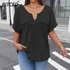 Women's Fashion Casual Solid Color Print Short Sleeve V Neck Blouses & Shirts