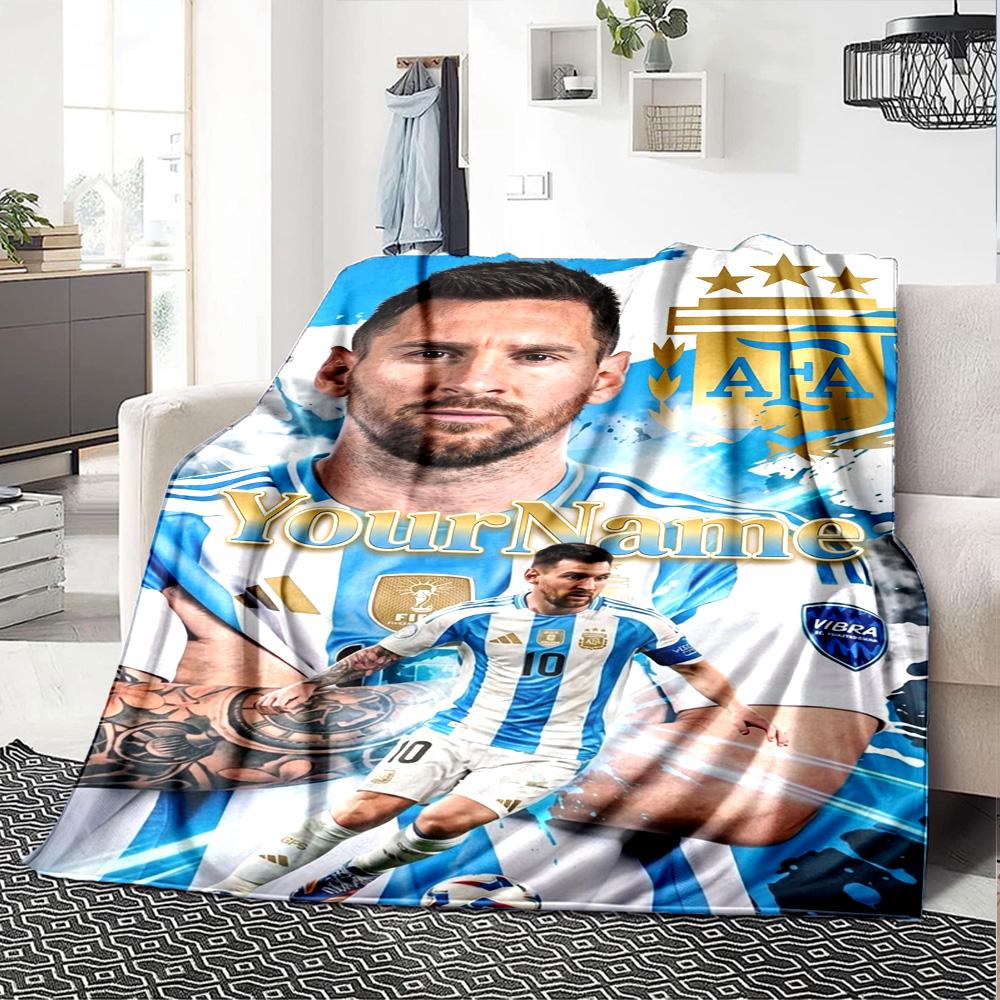 Messi Personalized Name Blanket Multi-purpose Customizable Blanket Soft Warm Cozy for Home Decor Livingroom Picnics Office Chair Four Seasons Universa