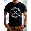 European Sizes Men's Summer T-shirt, THE GARAGE IS CALLING Print Short Sleeve Tees Trend Casual Tops For Daily Life, Big & Tall Guys