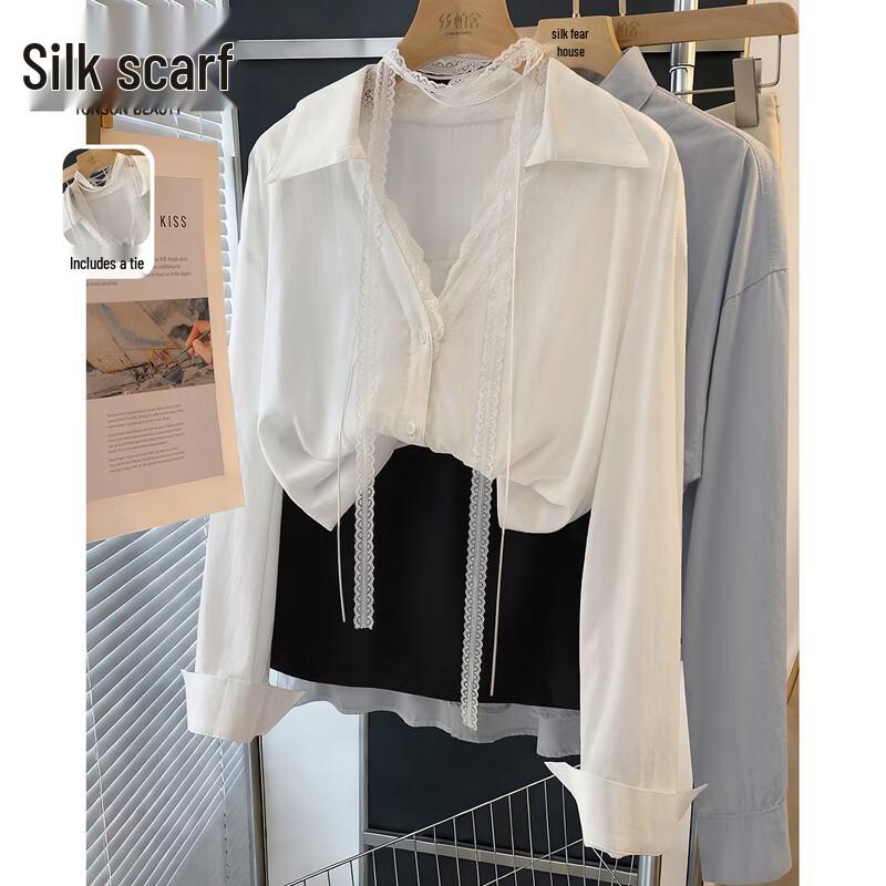 Women s Lyocell Lace Tie-Neck Long Sleeve Blouse XL