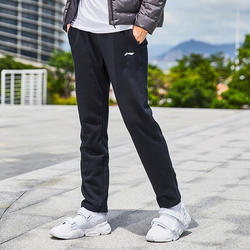 Li-Ning Solid Color Logo Print Fleece Casual Straight Leg Sports Pants Men bottoms YKLS469-1