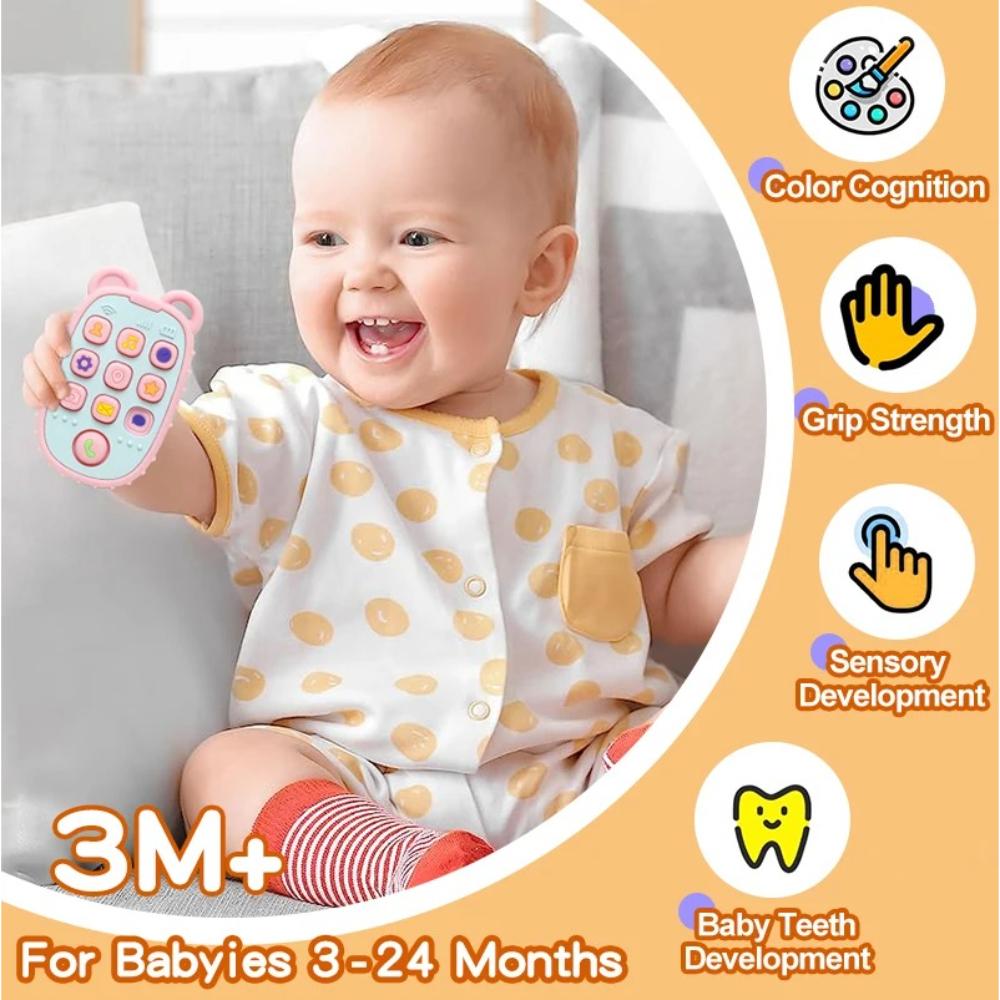 Baby Teether Mobile Phone Shape Silicone Teether Teething Toy Kids Sensory Educational Toy Baby Gift Set