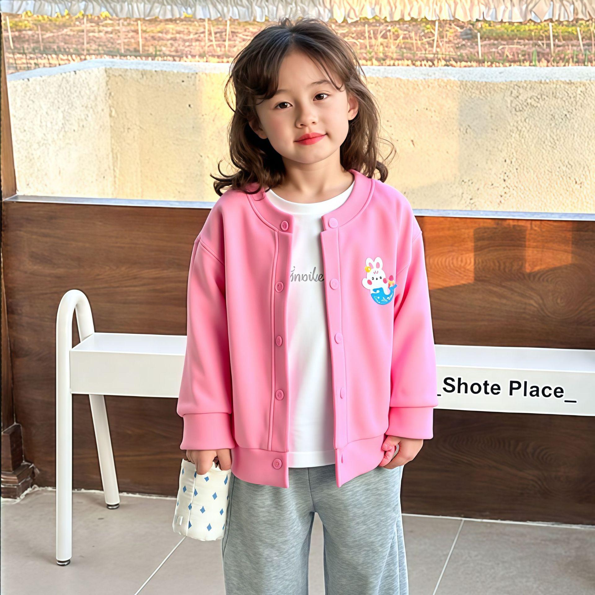 

Верхняя одежда для девочек Весна и Осень Девочки Детская Модная Базовая Повседневная Кофта Кардиган Детская Весенняя Одежда Тонкий Топ 130cm розовый