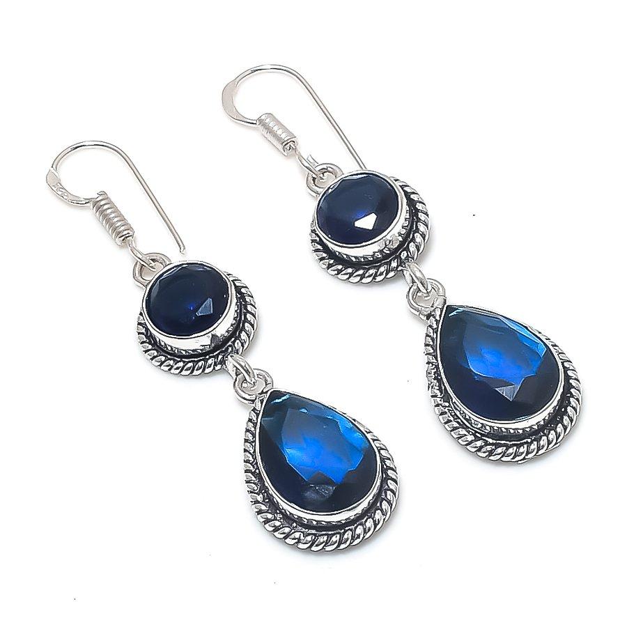 

Натуральный лондонский голубой топаз драгоценный камень 925 стерлинговое серебро серьга 2,17 f9J41