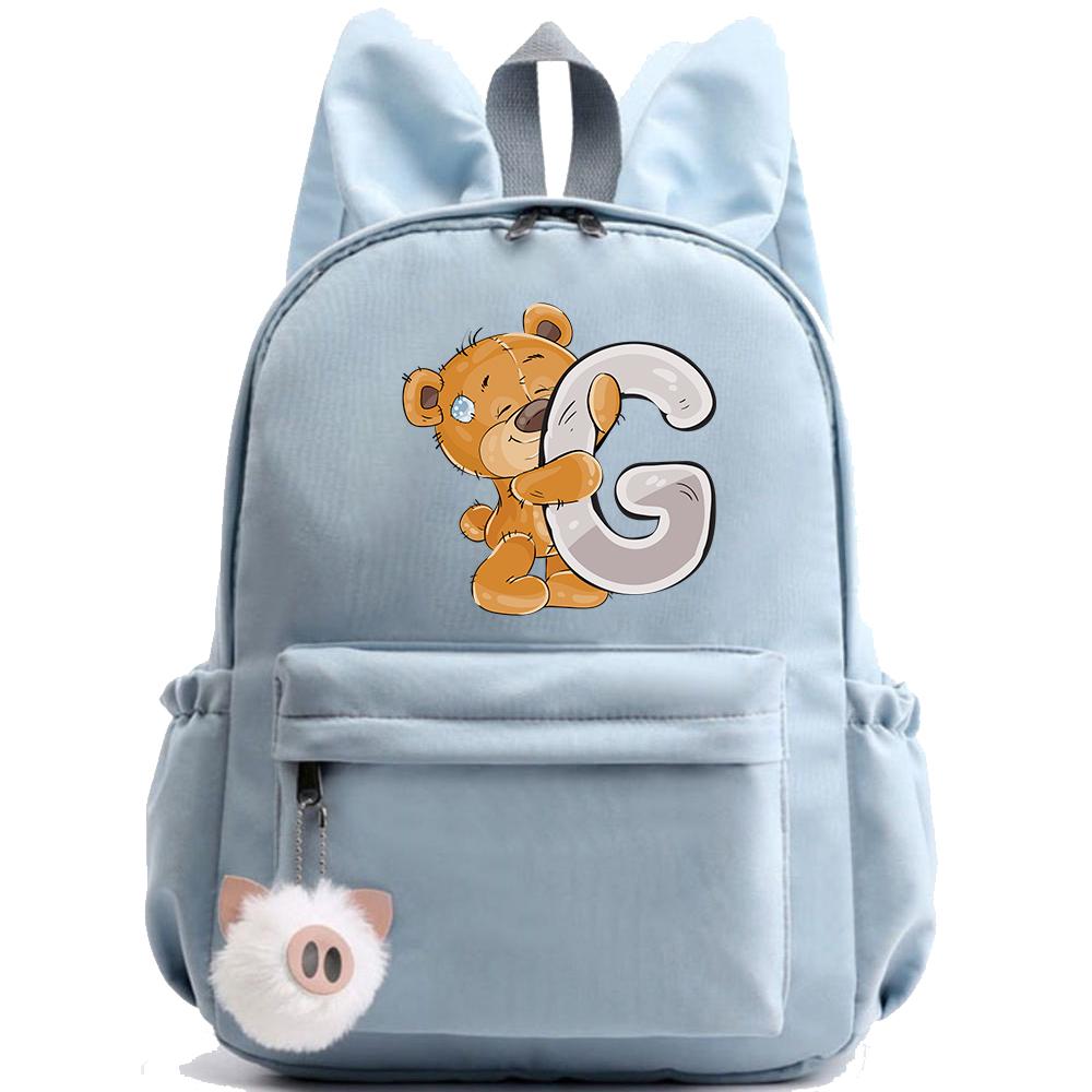 Little Bear 26 English Letters Backpack Printed School Bag for Teenager Kid Boy Girl Student Cartoon Bookbag Outdoor Rucksack