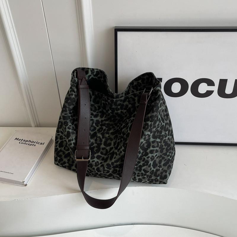Ielgy Leopard Print Canvas Tote Bag Student Class Large Capacity Underarm Bag
