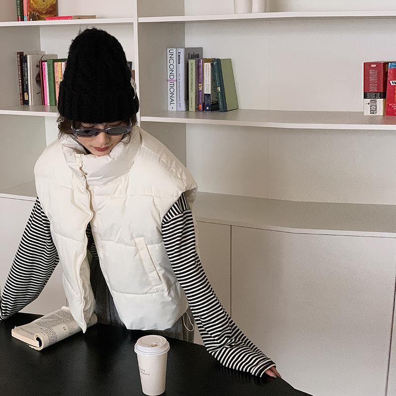 

Хлопковый жилет женский осенне-зимний новый свободный короткий воротник-стойка пуховый жилет хлопковый жилет жилет модный S белый