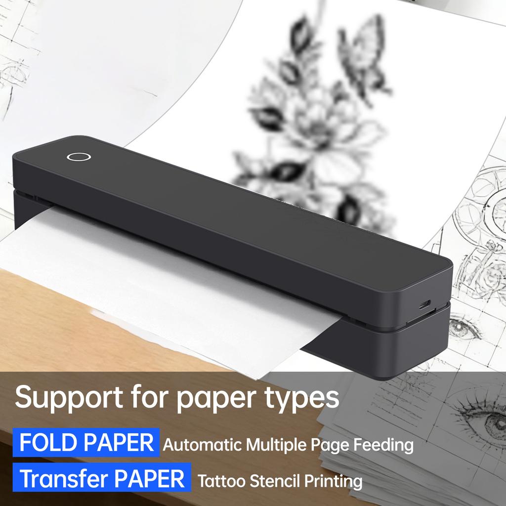 Drukarka termiczna do szablonów tatuażu A4 z obsługą papieru do transferu tatuażu, aplikacja BT dla papieru termicznego 107 mm/210 mm/216 mm/ US Letter