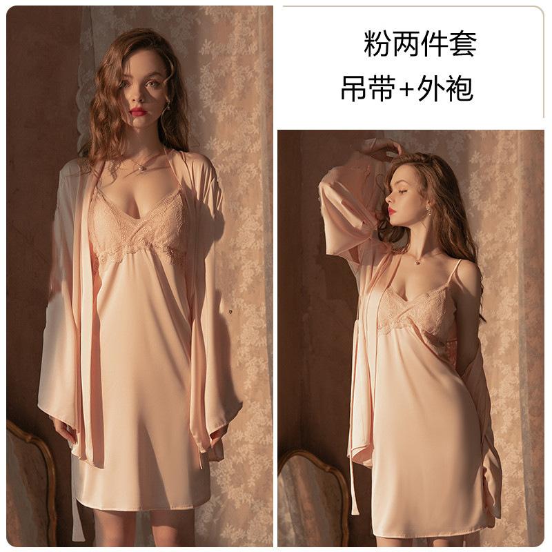 Sexy New Women's Spring Summer Nightgown Ice Silk Suspender Vest Pajamas Thin Loungewear Mesh Yarn