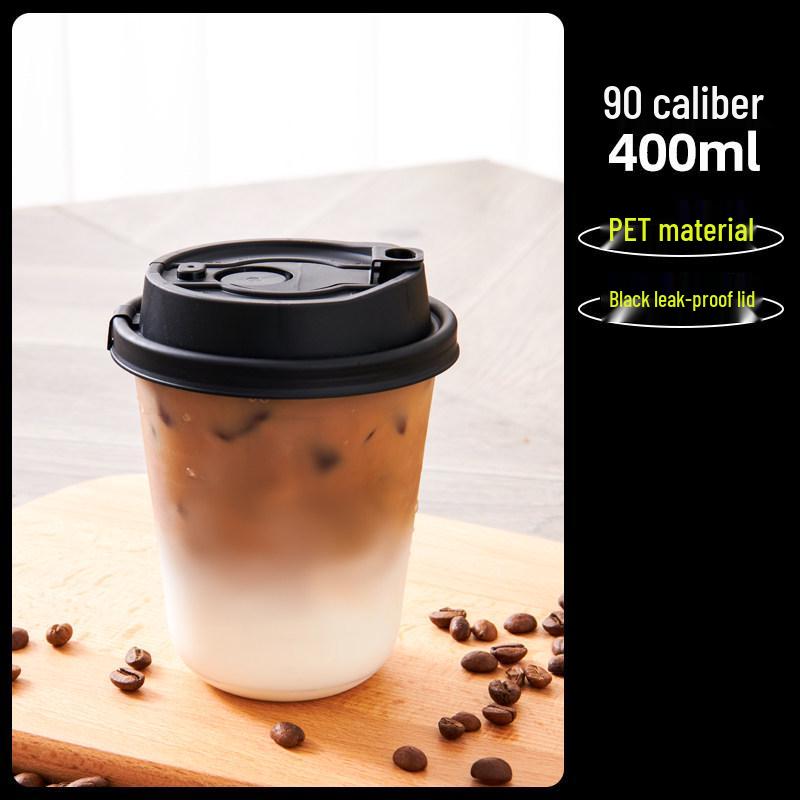 Transparent Disposable Coffee Cup with Lid, 90 Caliber, American Style for Cold Drinks, Milk Tea, Chubby Takeaway Cup