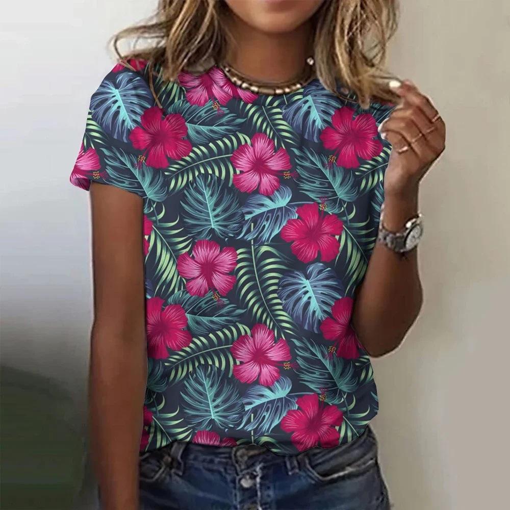 Summer New Colorful Flower Floral 3D Print Women's O-Neck Short Sleeves Y2k Harajuku Tops