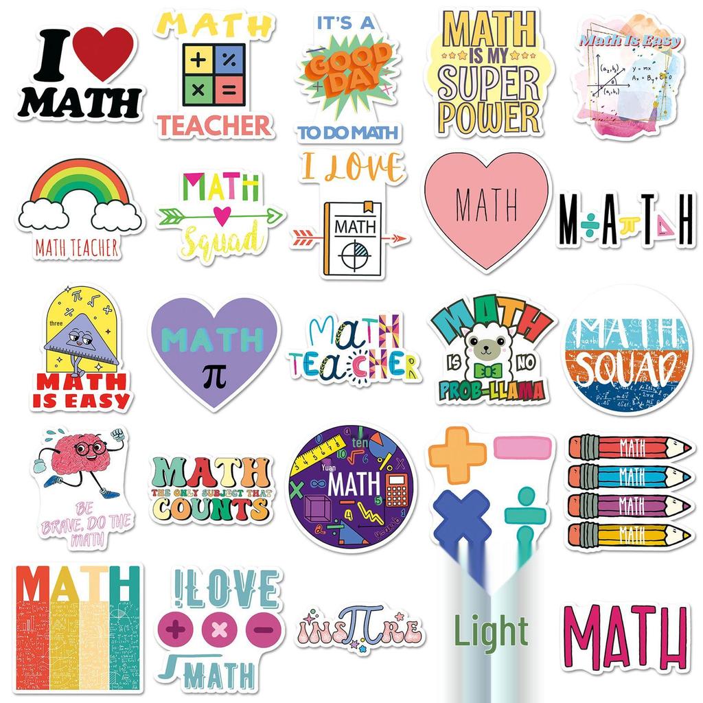 50 Math Symbol Cartoon Stickers: Waterproof Decorative Stickers for Laptops & Planners