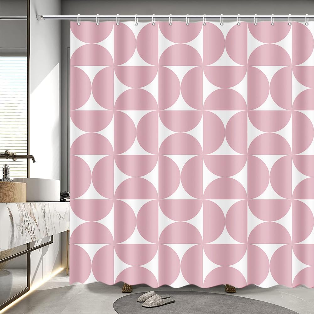 Orange Floral Shower Curtain, Vintage Mid-Century Abstract Geometric, Boho Retro Bathroom Decor, Waterproof Fabric