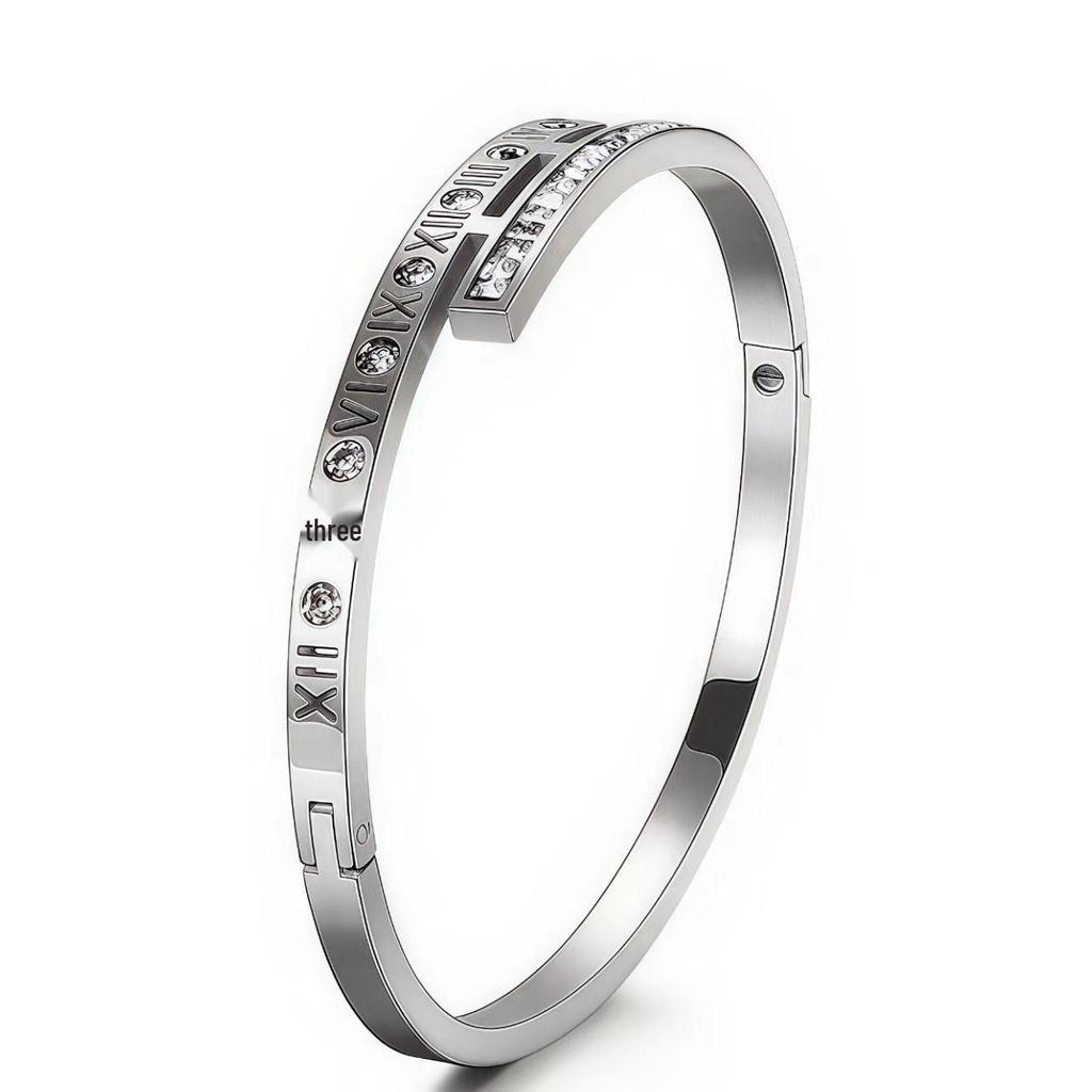 Bracelet de Luxe en Acier Inoxydable pour Femme: Titane Électroplaqué, Sertissage Diamants Complet, Style Européen-Américain