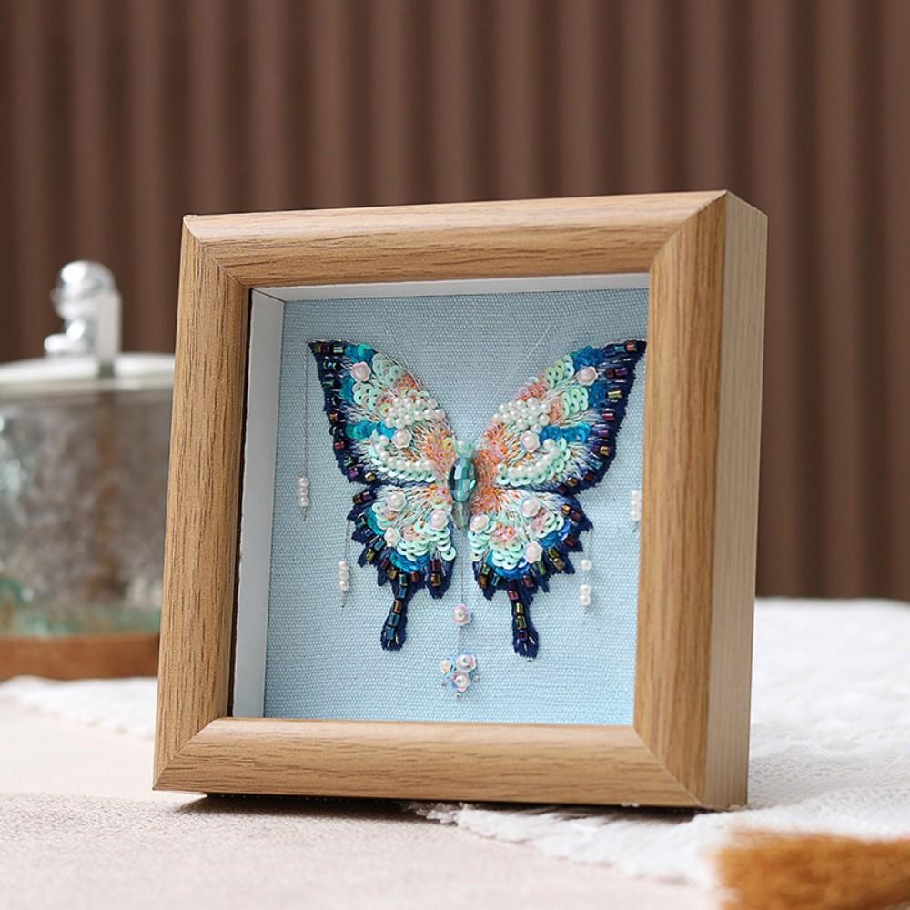 French 3D Embroidery DIY Material Kit Handmade Beaded Butterfly Picture Frame Holiday Gifts for Friends