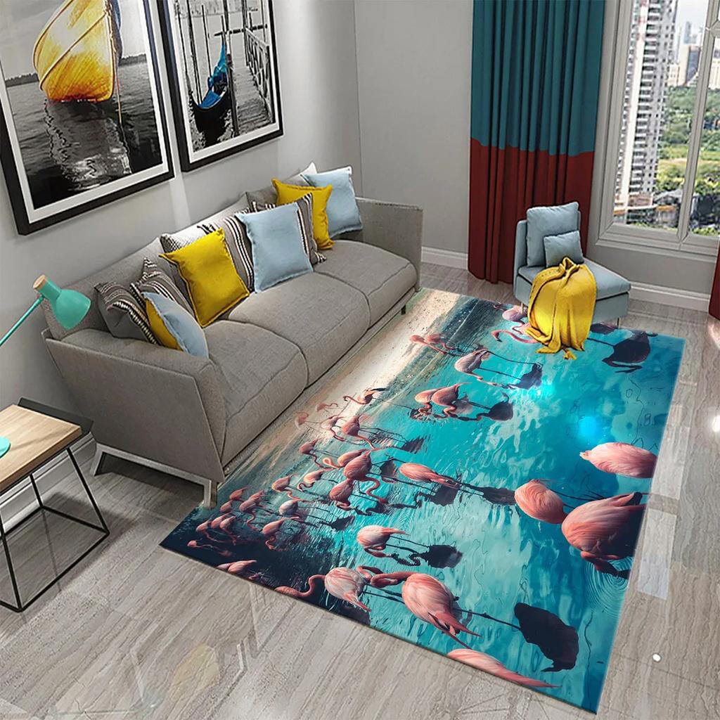 3D Schöner Flamingo Teppich Reizende Tierteppiche für Wohnzimmer Kinderzimmer Eingang Dekor Teppiche Badezimmer Küche Rutschfeste Matten