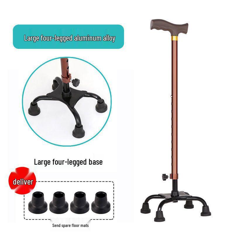 Adjustable Non-Slip Four-Legged Cane for Seniors - Lightweight Stainless Steel Walking Stick