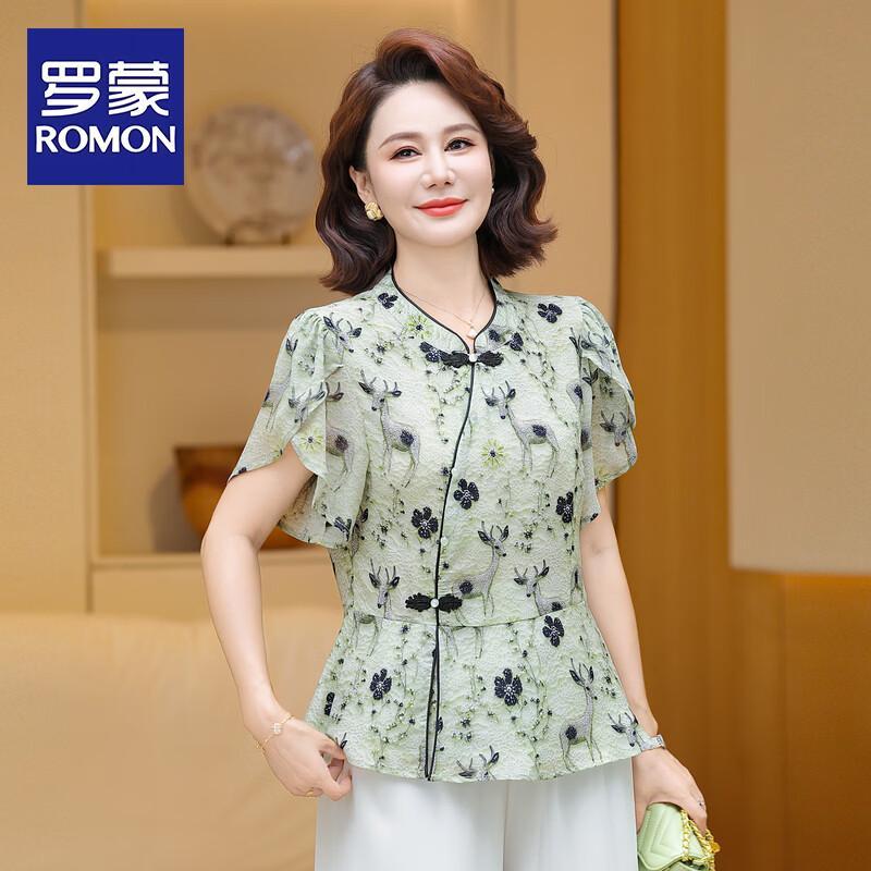 ROMON Mid-Aged Women s New Chinese Style Short-Sleeved Blouse L