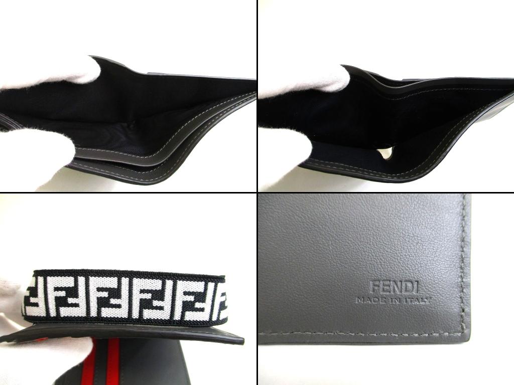 Authentic FENDI Gray Red Leather Bifold Bil Wallet Compact Wallet #b175  Certified - Refurbished