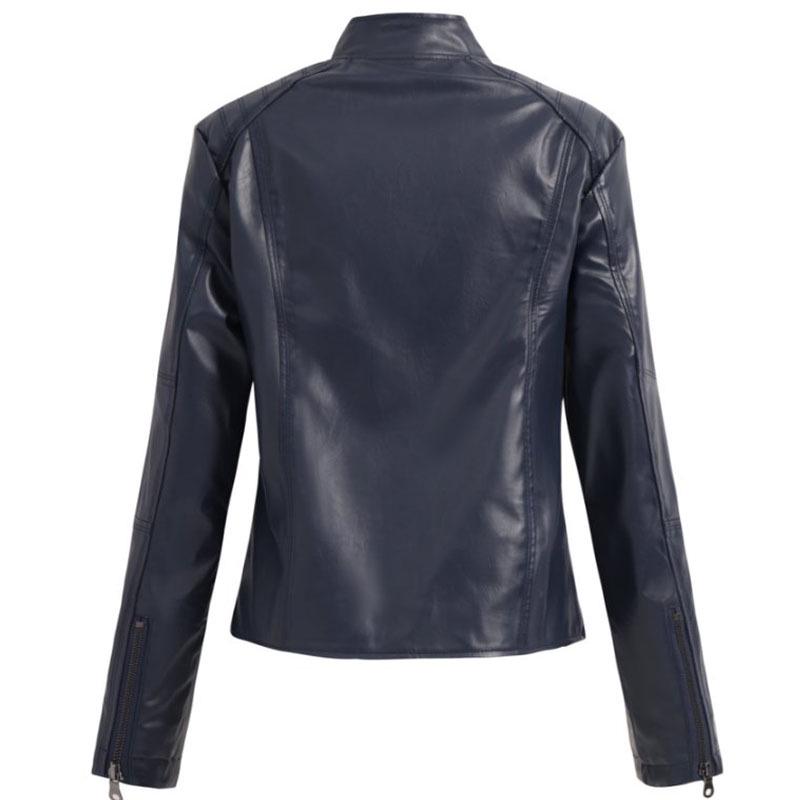 Women's European Slim Fit Faux Leather Motorcycle Jacket, 2025 Summer Style with Stand Collar