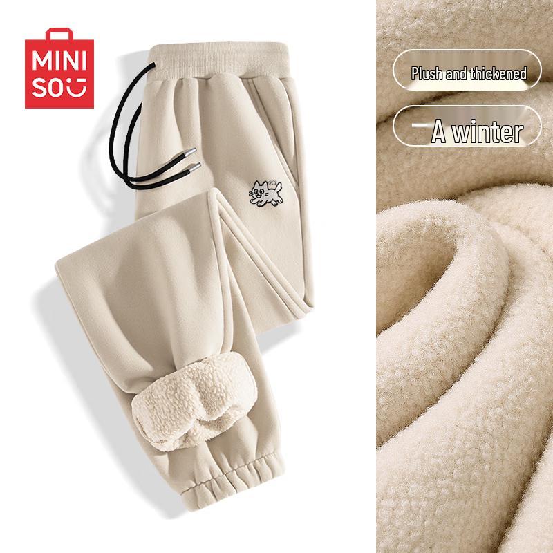 

MINISO Men s Winter Plush Lined American Retro Joggers XL