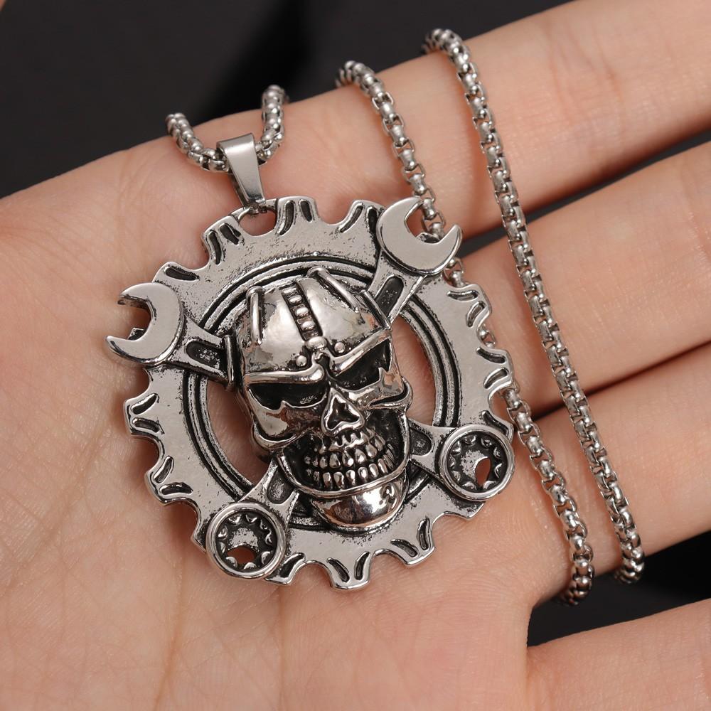 Iron Warrior Wrench Skull Pendant Jewelry Punk Hip Hop Men's Necklace