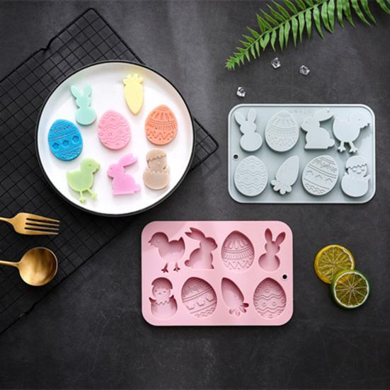 Easter Silicone Mold 8 Cavity 3D Bunny Carrot Egg Chick Shapes Non-Stick Flexible Mold Chocolate Candy Pudding Soap Clay Baking Decorating