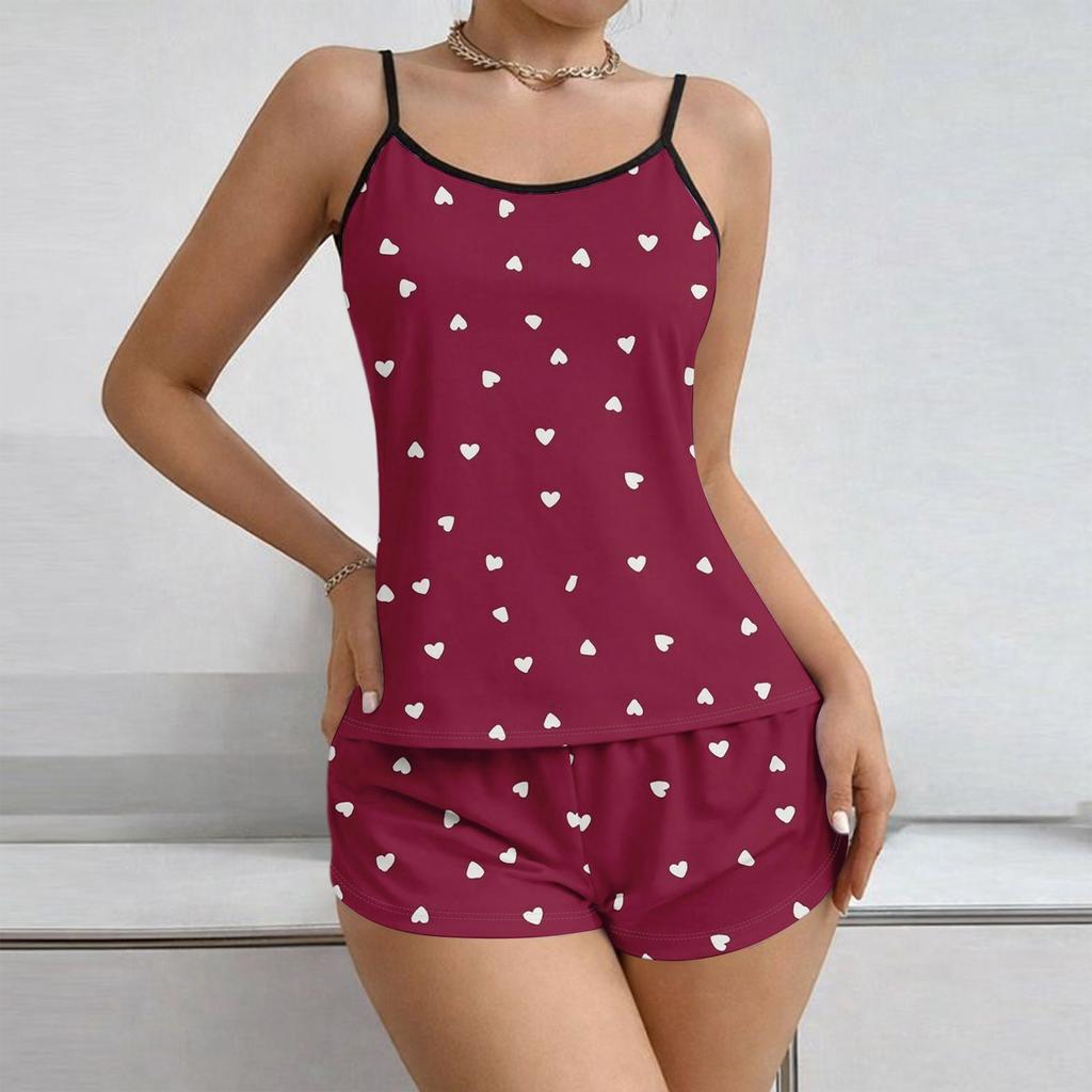 Women Soft 2 Piece Pajamas Set Sleeveless Shorts Set Loungewear Sets Pyjamas Nightwear