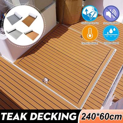 Self-Adhesive 600x2400x5mm EVA Foam Faux Teak Decking Sheet Marine Flooring Boat Decking Sheet Yacht Accessories Brown Gray