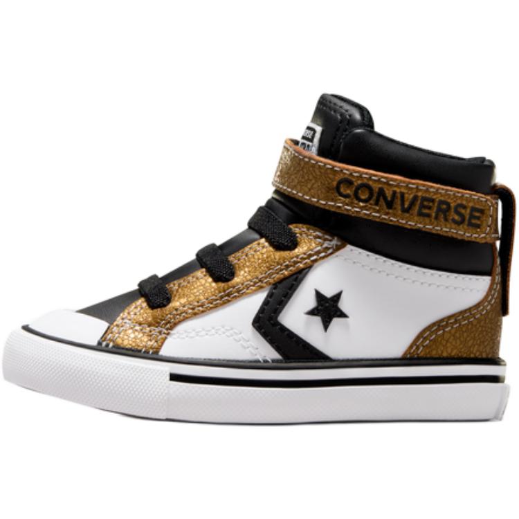 Converse Pro Blaze Strap Soft Versatile Comfortable Mid-Top Walking Shoes Baby Shoes White Black Gold A05526C