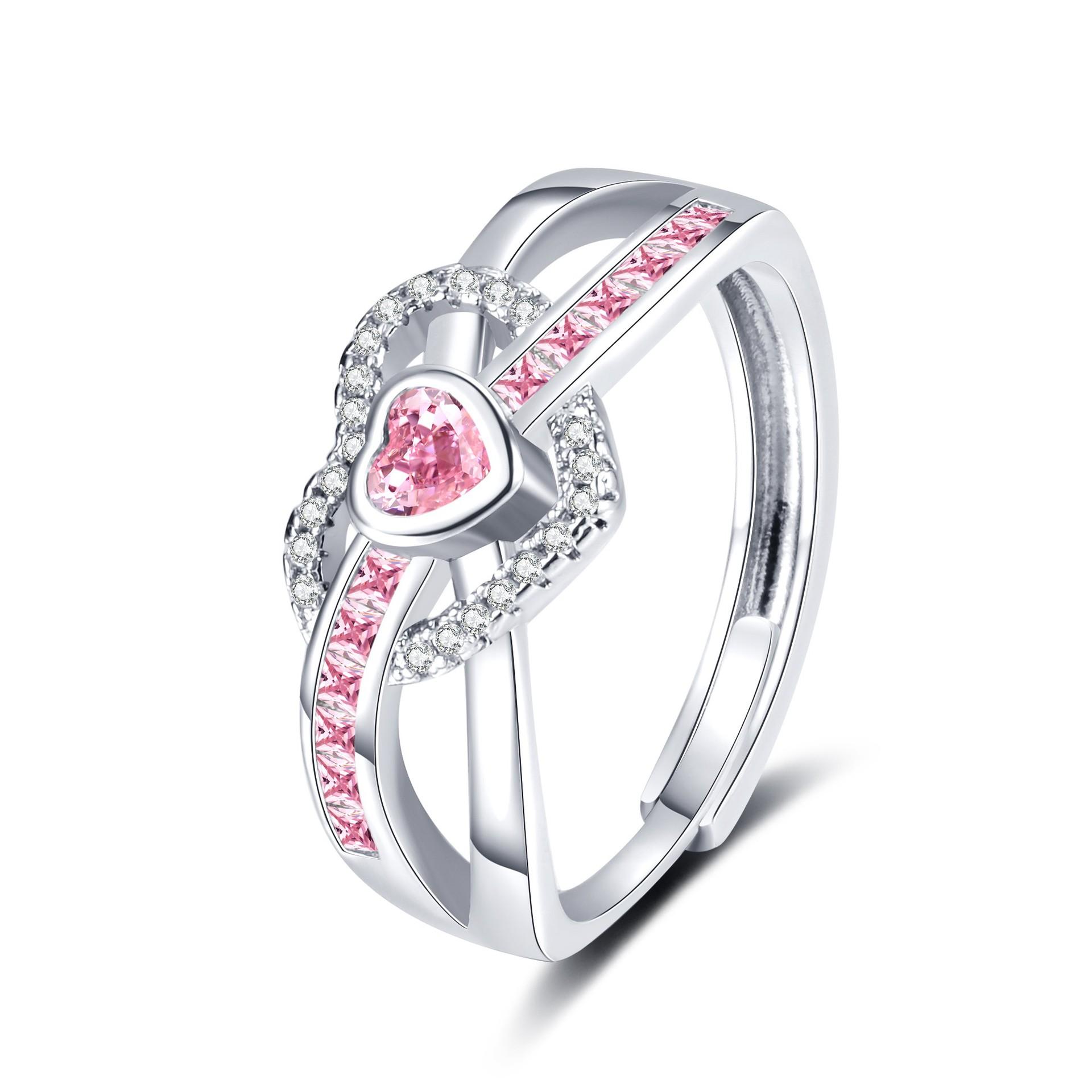 2026 Pink Love Zircon Ring Women s Fashion Trend Simple Versatile High Sense Women s Jewelry Resizable