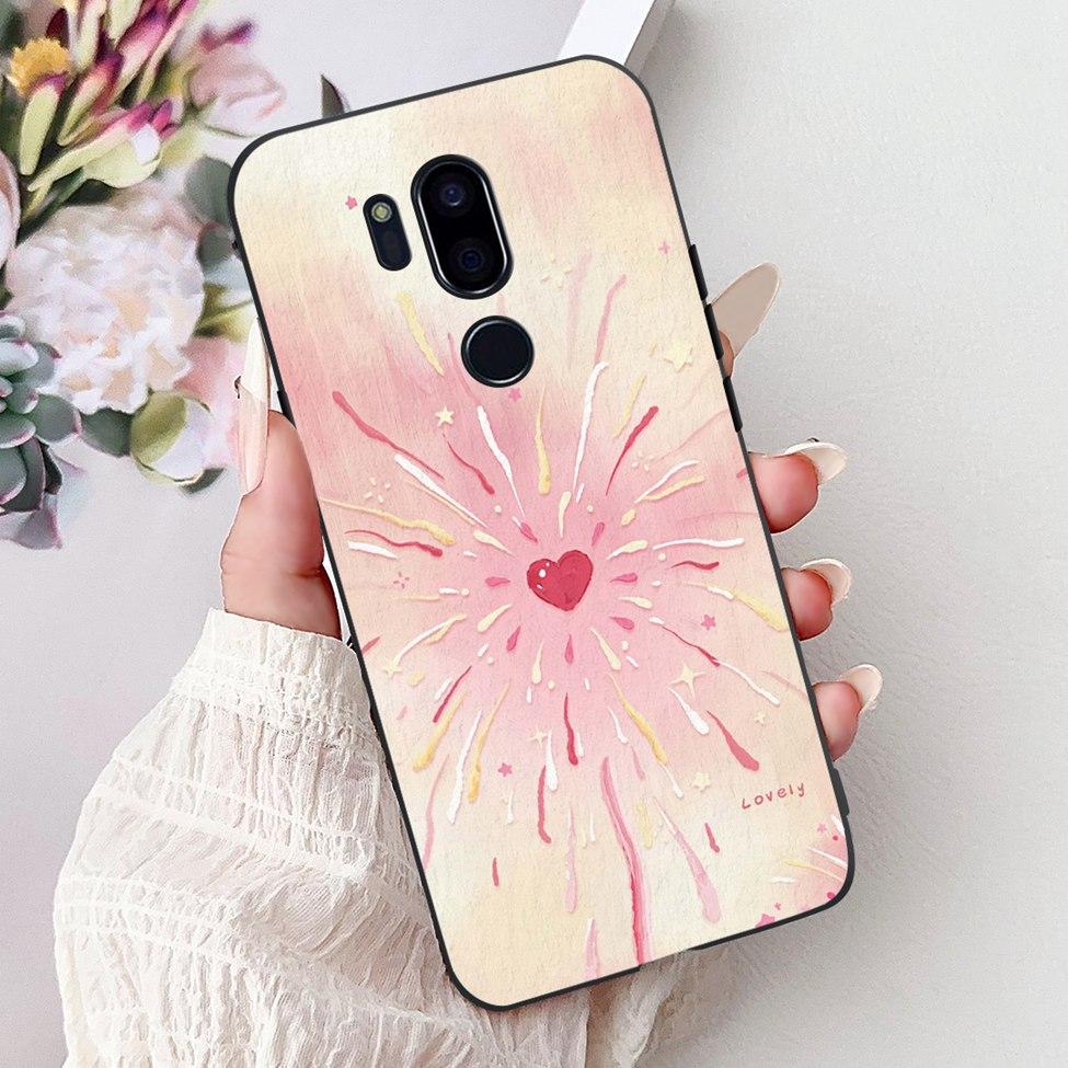 Para LG G7 ThinQ Funda Silicona Negra Gato Lindo Flores de Moda Trasera Pintada Genial Para LG G7ThinQ Funda de Teléfono LMG710EM