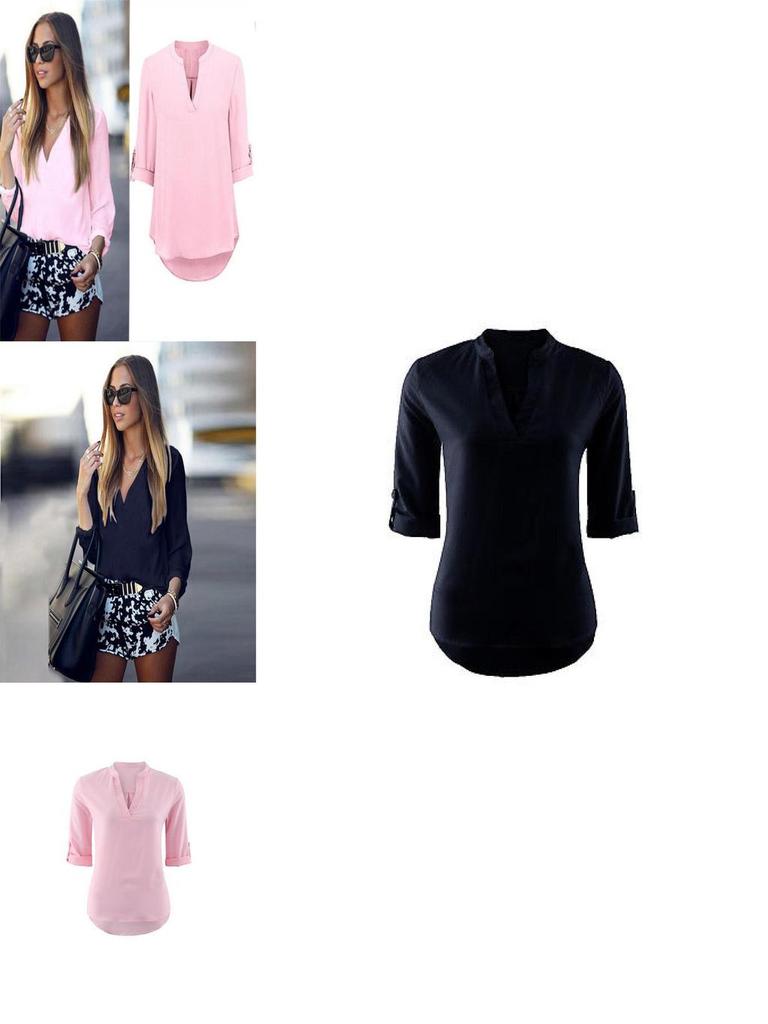 Camicia Casual da Donna in Poliestere con Scollo a V e Bottoni Frontali per Ufficio e Primavera