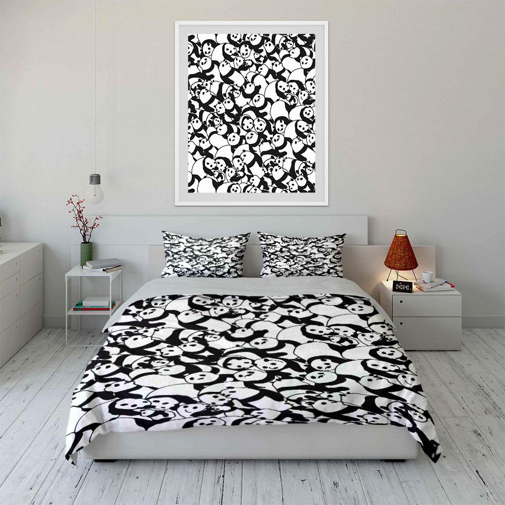 Dense Black And White Pandas Bedding Set For Kids Luxury Gift 3Pcs Digital Print Comforter Set Soft Comfortable Breathable