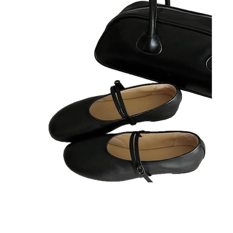 Sheepskin Version~ 2025 New French Round Head Shallow Mouth Flat Sole Shoes Women's Soft Leather Mary Jane Shoes White Ballet Shoes