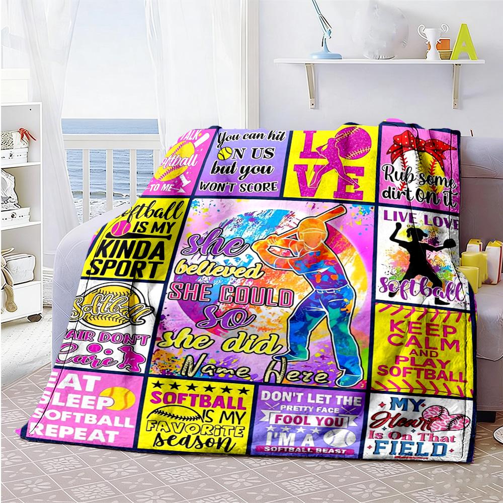 Pink Softball Personalized Text Blanket Cozy Customizable Blanket Warmthful Decor Throw For Bedding Living Room Livingroom Seaside for All Occasions