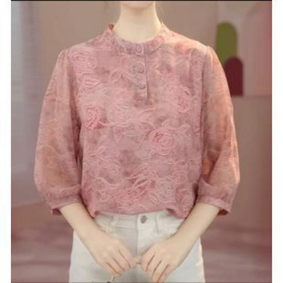 

2026 Spring/Autumn Chiffon T-shirt for Middle-aged Women: Long Sleeve Base Layer Top L рожевий