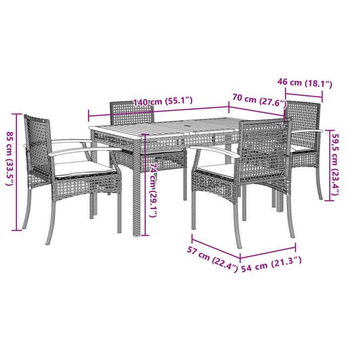 VidaXL Ensemble à Manger de Jardin avec Coussins 5pcs, Table et Chaise de Terrasse, Meubles de Patio, Mobilier d'Extérieur, 3213562
