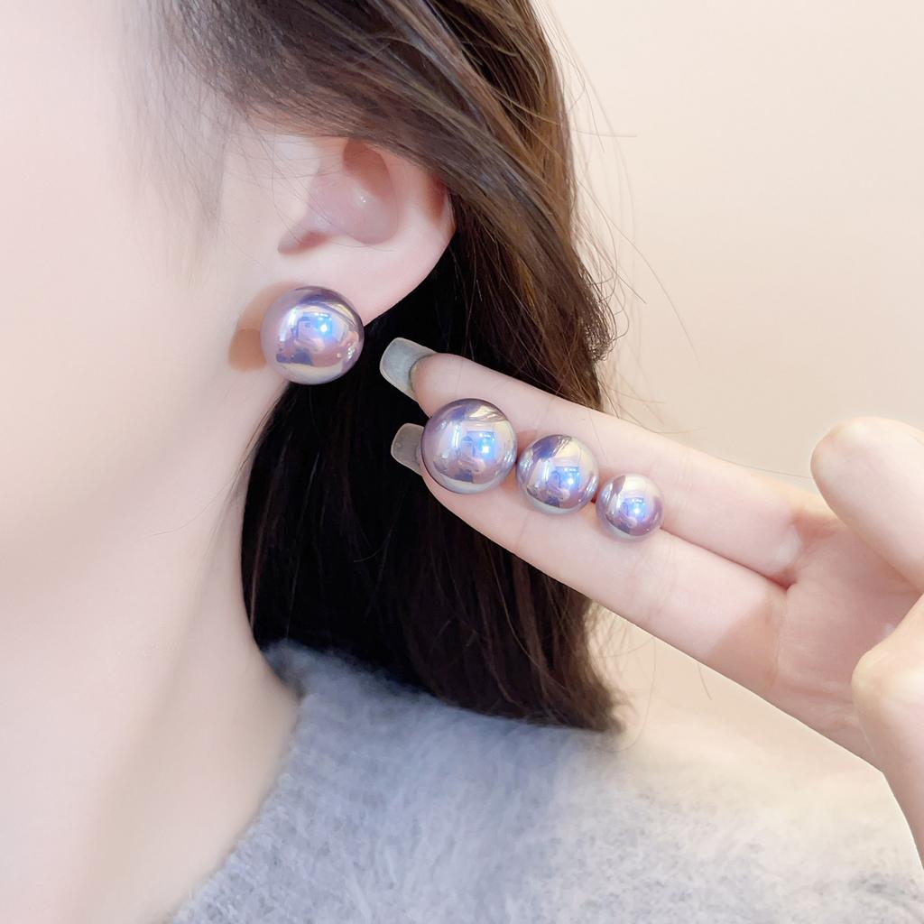 Coupled Purple Flat Steamed Buns Aurora Pearl Stud Earrings Femininity Fashion Commuter Earrings Ear Holes