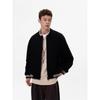 Unisex Retro Black Woolen Baseball Jacket - Heavyweight, Loose-Fit, Short, Casual Outerwear for Autumn/Winter