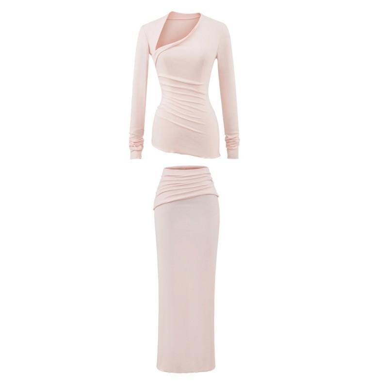 Pure Desire Style Sexy Slim Fit 2-Piece Set Long Sleeve T-Shirt Flare Pants / Midi Skirt Women