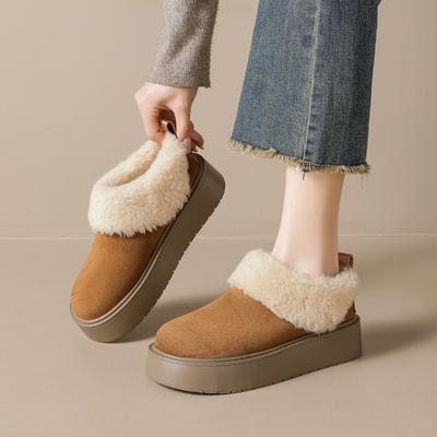 Winter Pelzschuhe Damen Schneestiefel Warm Plüsch Flach Rutschfest Mode Marke Damen Stiefeletten Dicke Sohle 3cm Übergröße 42