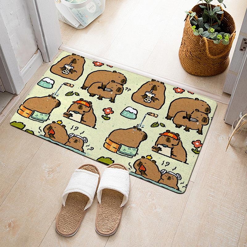 Cartoon Cute Capibala Floor Mat Household Short Pile Carpet Bathroom Non-slip Mat Capybara Animal Bedroom Mat